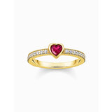 Thomas Sabo TR2448-995-10-56 Gold-plated solitaire ring w. red stone + zirconia 